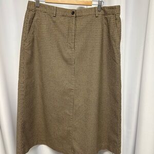 L.L. Bean Tan Houndstooth A-Line Skirt size 16 classic fit cotton